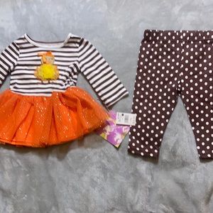 12m Thanksgiving Outfit NEW Turkey Tutu Top & Polka Dot Pants Girls